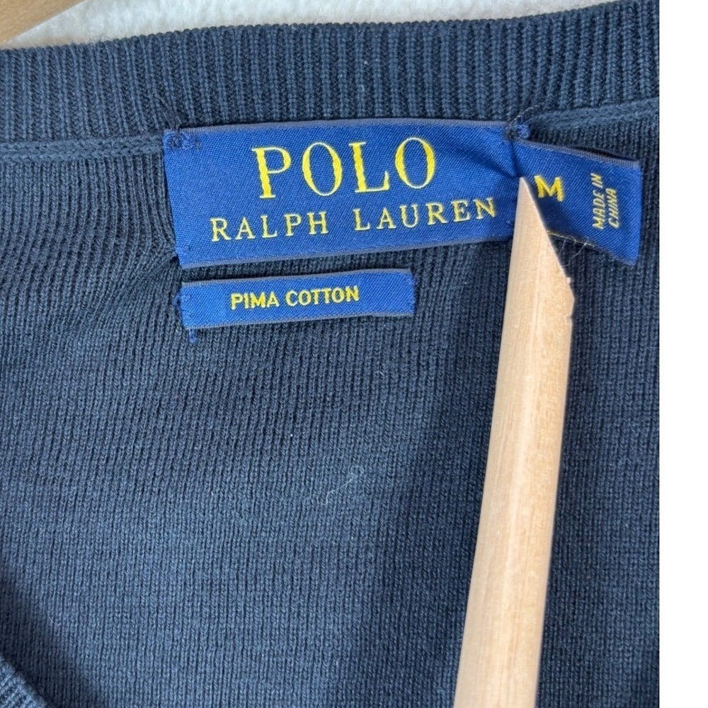 Polo Ralph Lauren Mens Bundle Blue Oxford Shirt & Black Pima Cotton V-Neck M EUC - Picture 3 of 14